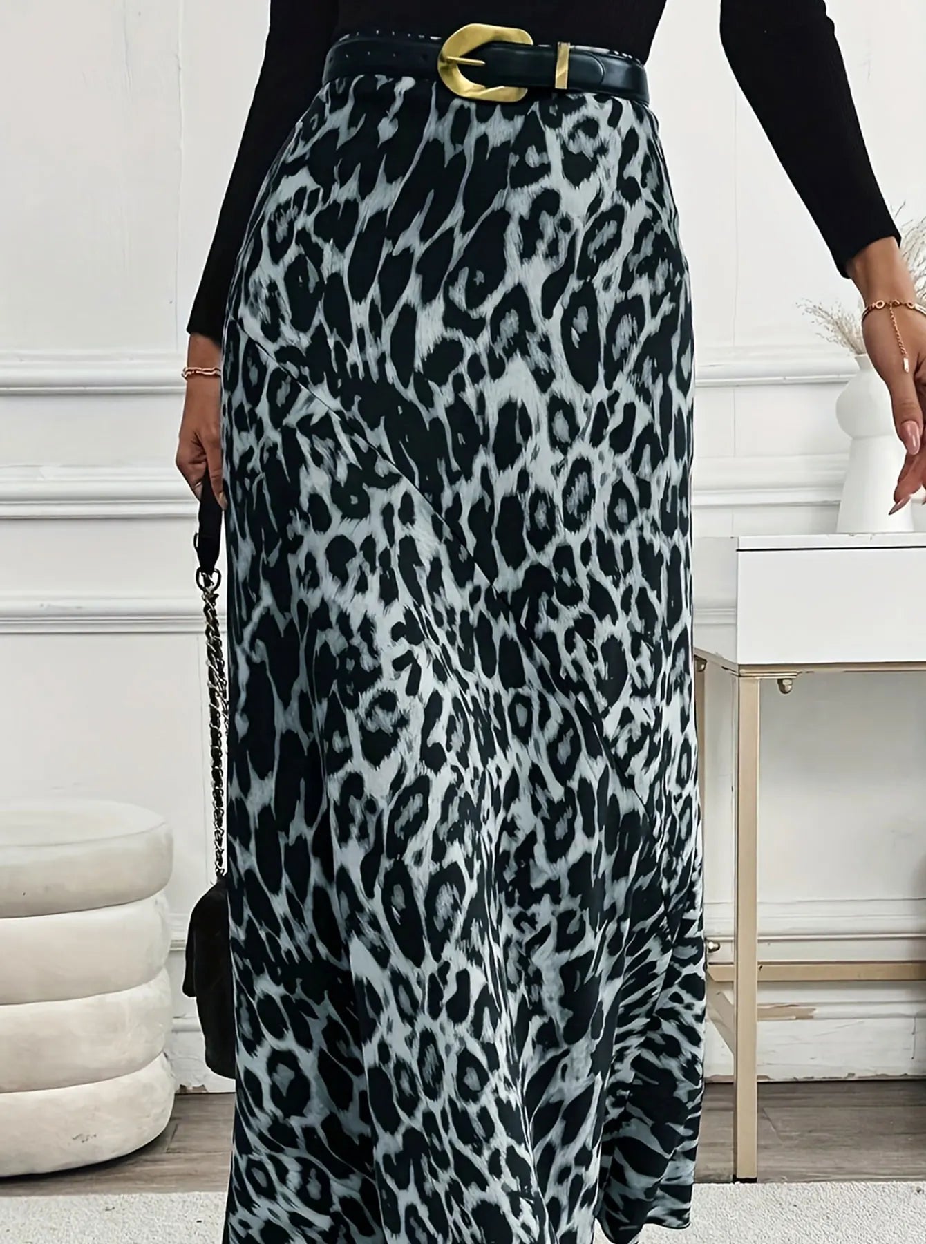 Grey Elegant woven half skirt for women plus size high waist A-line skirt casual business women's skirt Grey