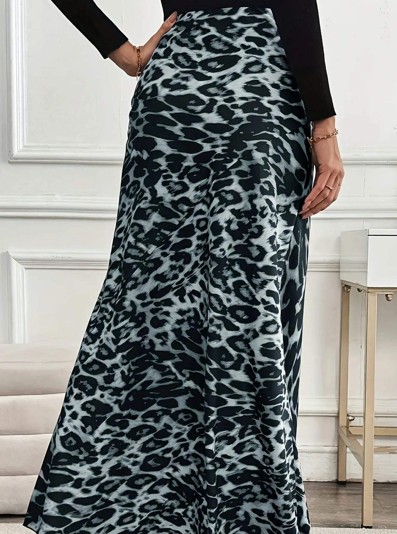 Grey Elegant woven half skirt for women plus size high waist A-line skirt casual business women's skirt Grey