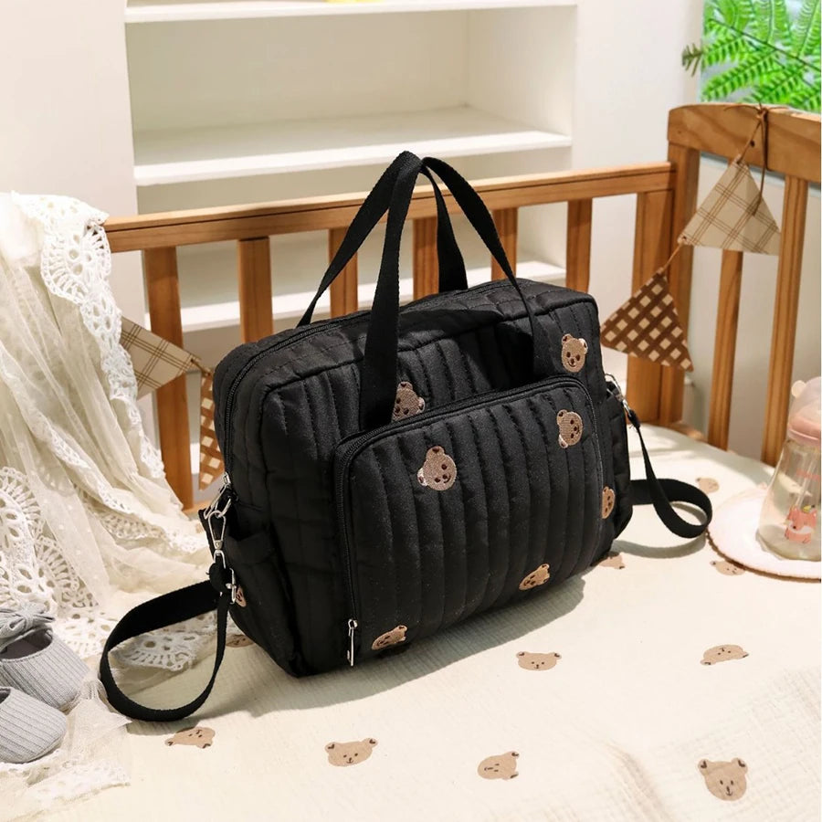 Korea Style Newborn Baby Care Diaper Bag Mummy Shoulder Bag Embroidery Quilted Stroller Diaper Storage Organizer Large Handbags