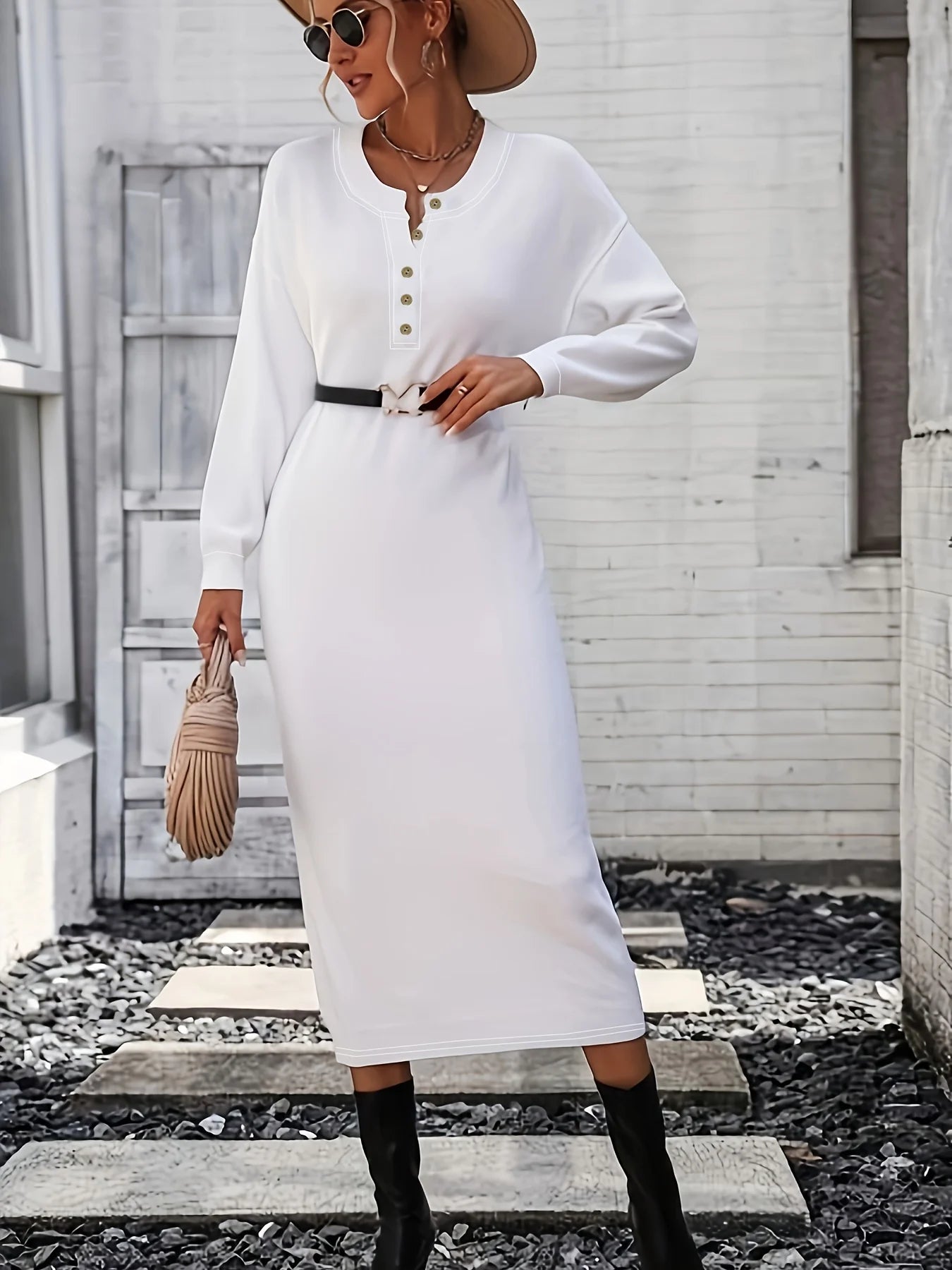 White Women's Oversized Woven Dress Casual Bohemian Maxi Summer A-Line Long  Full Length Clothing White