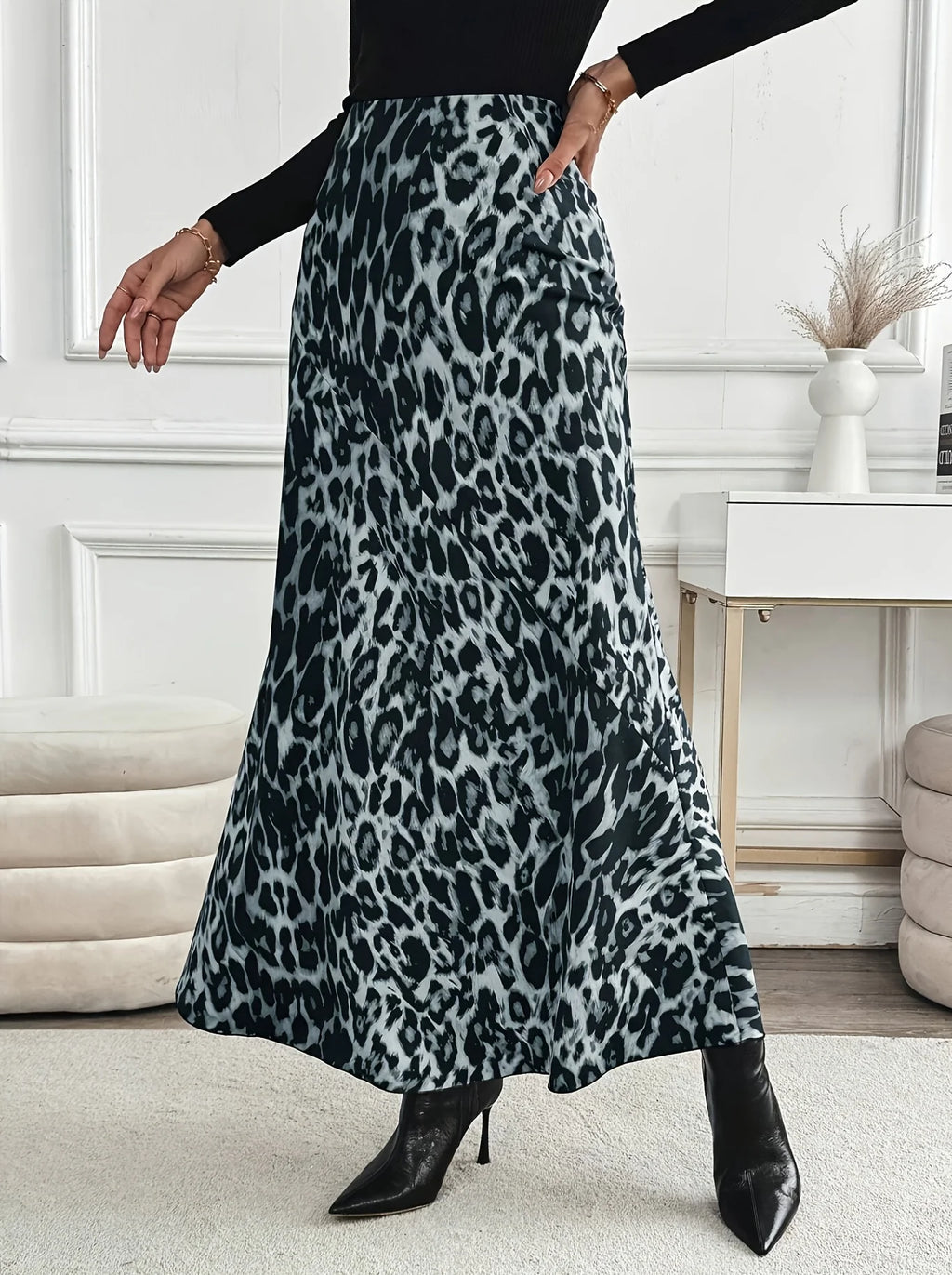 Grey Elegant woven half skirt for women plus size high waist A-line skirt casual business women's skirt Grey