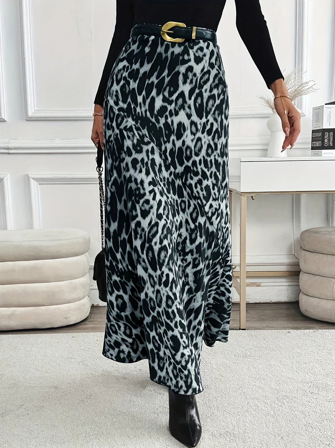 Grey Elegant woven half skirt for women plus size high waist A-line skirt casual business women's skirt Grey