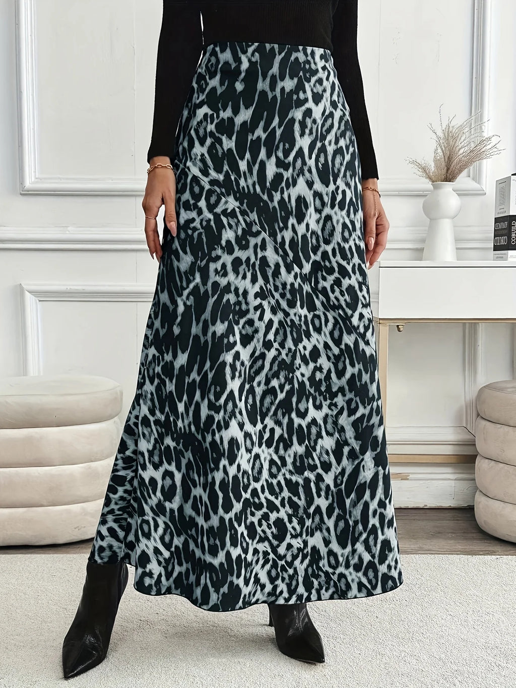 Grey Elegant woven half skirt for women plus size high waist A-line skirt casual business women's skirt Grey