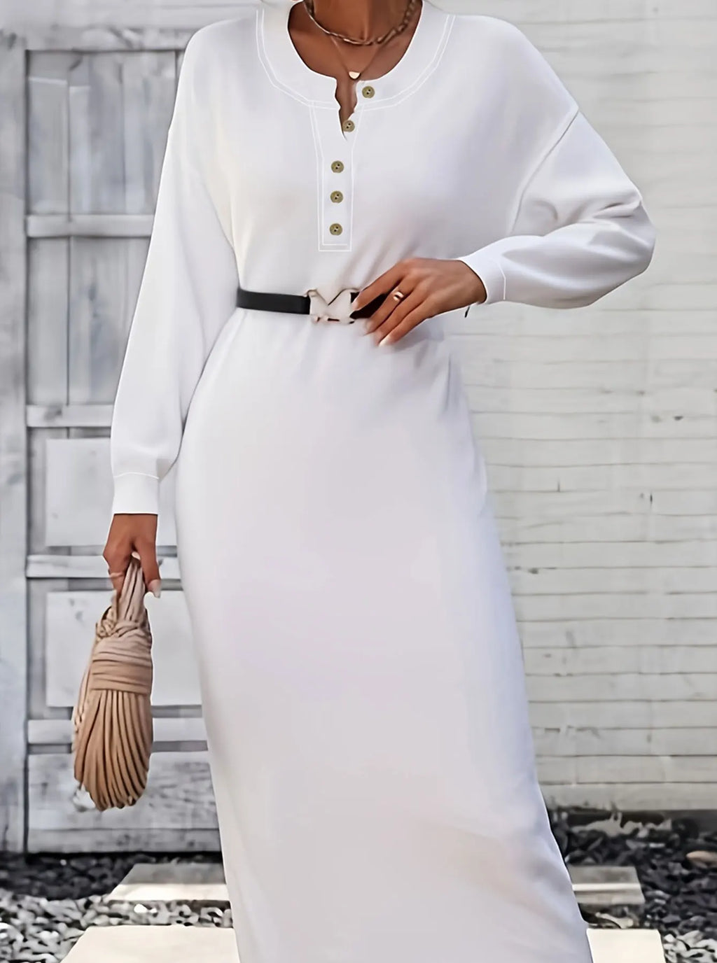 White Women's Oversized Woven Dress Casual Bohemian Maxi Summer A-Line Long  Full Length Clothing White