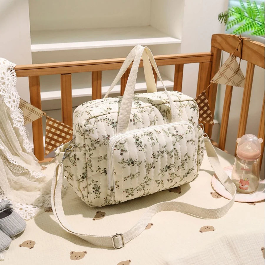 Korea Style Newborn Baby Care Diaper Bag Mummy Shoulder Bag Embroidery Quilted Stroller Diaper Storage Organizer Large Handbags