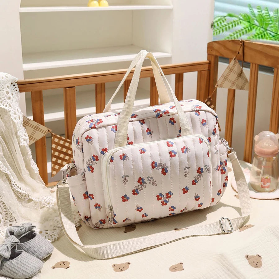 Korea Style Newborn Baby Care Diaper Bag Mummy Shoulder Bag Embroidery Quilted Stroller Diaper Storage Organizer Large Handbags